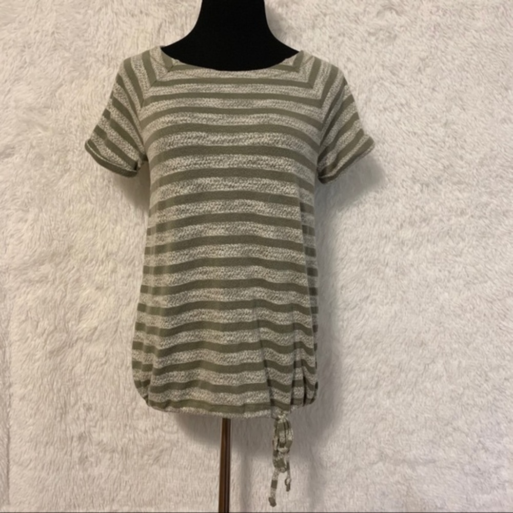 Loft Lounge Woman’s Green Striped Side Tie Blouse